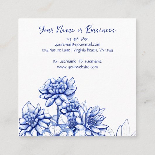 Mooie blauw en witte ventilatorschets vierkante visitekaartje (Achterkant)