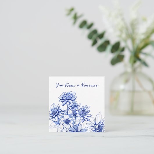 Mooie blauw en witte ventilatorschets vierkante visitekaartje (Staand voorkant)