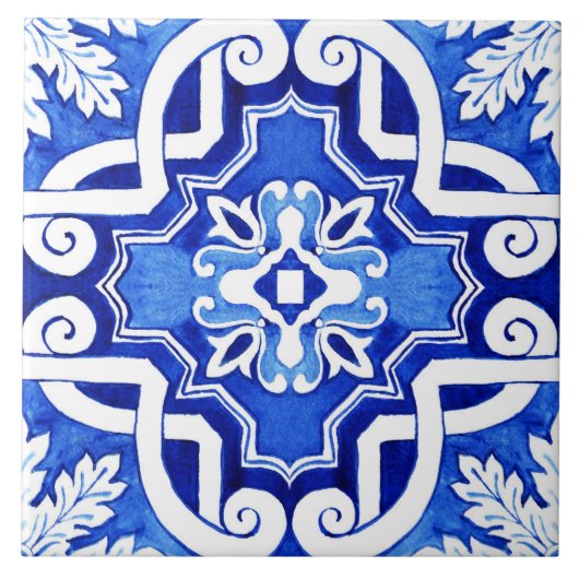 Mooie blauw geschilderde stijl keramische Tegel. Tegeltje (Voorkant)