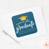 Mooie Blauw Goud Afstudeerder Pet 2025 Afstuderen Vierkante Sticker (Envelop)