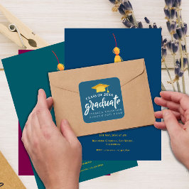 Mooie Blauw Goud Afstudeerder Pet 2025 Afstuderen Vierkante Sticker