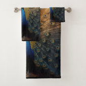 Mooie blauw gouden pauwenhanddoek bad handdoek (Insitu)