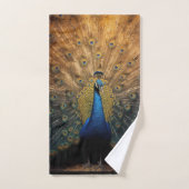 Mooie blauw gouden pauwenhanddoek bad handdoek (Handdoek)
