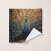 Mooie blauw gouden pauwenhanddoek bad handdoek (Wasdoekje)