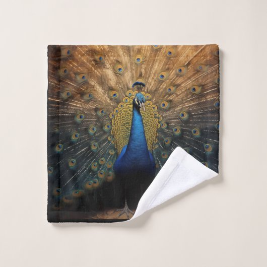 Mooie blauw gouden pauwenhanddoek bad handdoek (Wasdoekje)