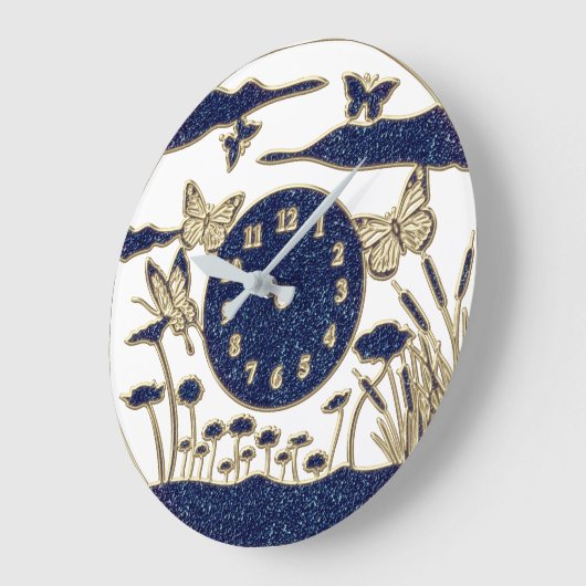 Mooie blauw/gouden vlinders grote klok (Hoek)