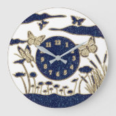 Mooie blauw/gouden vlinders grote klok (Voorkant)