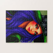 Mooie blauw-harige Halloween heks Legpuzzel (Horizontaal)