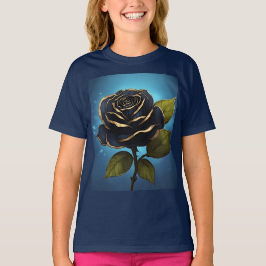 Mooie blauw roos ontworpen t-shirt (Voorkant)