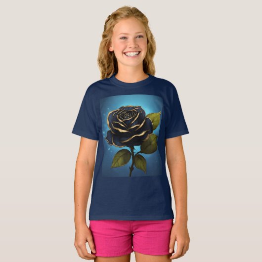 Mooie blauw roos ontworpen t-shirt (Voorkant volledig)