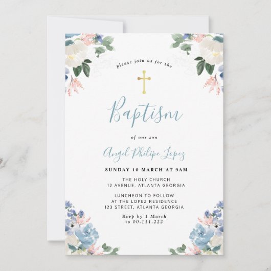 Mooie blauw waterverf bloemendoop kaart (Voorkant)