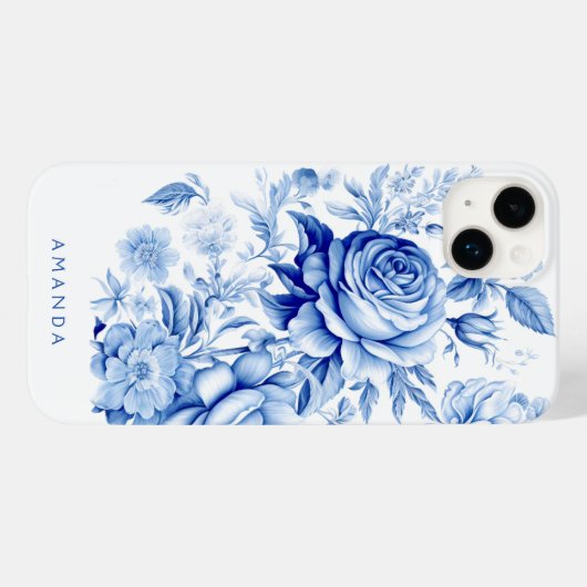 Mooie blauw/wit gepersonaliseerde Rozen Case-Mate iPhone Case (Achterkant (horizontaal))