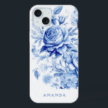 Mooie blauw/wit gepersonaliseerde Rozen iPhone 15 Plus Case<br><div class="desc">Prachtige strakke en traditionele Chinees blauw/witte waterverf stijl rozen en wilde bloemen met tekstveld voor jouw naam of monogram.</div>