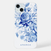 Mooie blauw/wit gepersonaliseerde Rozen iPhone Hoesje (Achterkant)
