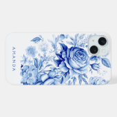 Mooie blauw/wit gepersonaliseerde Rozen iPhone Hoesje (Achterkant horizontaal)