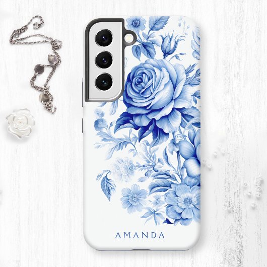 Mooie blauw/wit gepersonaliseerde Rozen Samsung Galaxy Hoesje