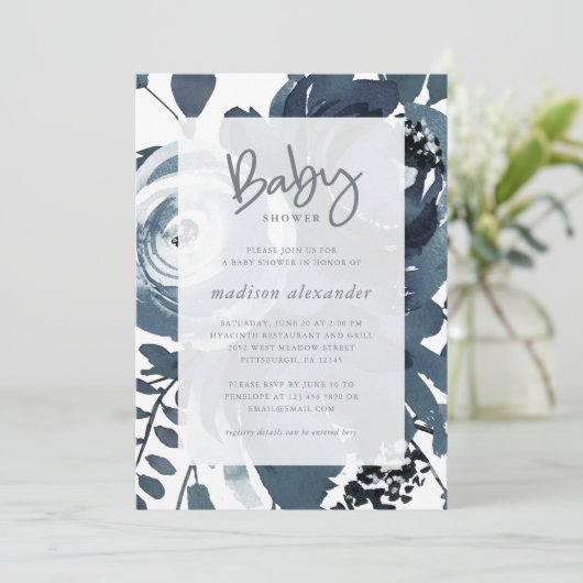 Mooie blauw-witte bloemen Baby shower Kaart (Staand voorkant)