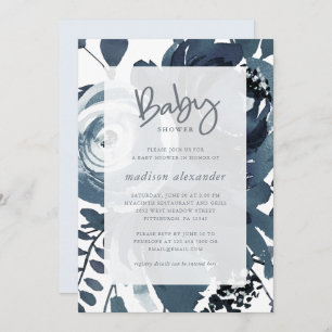 Mooie blauw-witte bloemen Baby shower Kaart