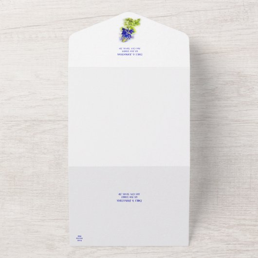 Mooie blauwbonnetvlies, modern huwelijk all in one uitnodiging (Buitenkant)