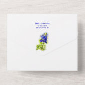 Mooie blauwbonnetvlies, modern huwelijk all in one uitnodiging (Achterkant)