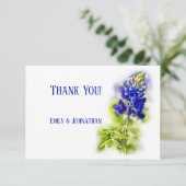 Mooie blauwbonnetvlies, moderne bruiloft, bedankkaart (Staand voorkant)