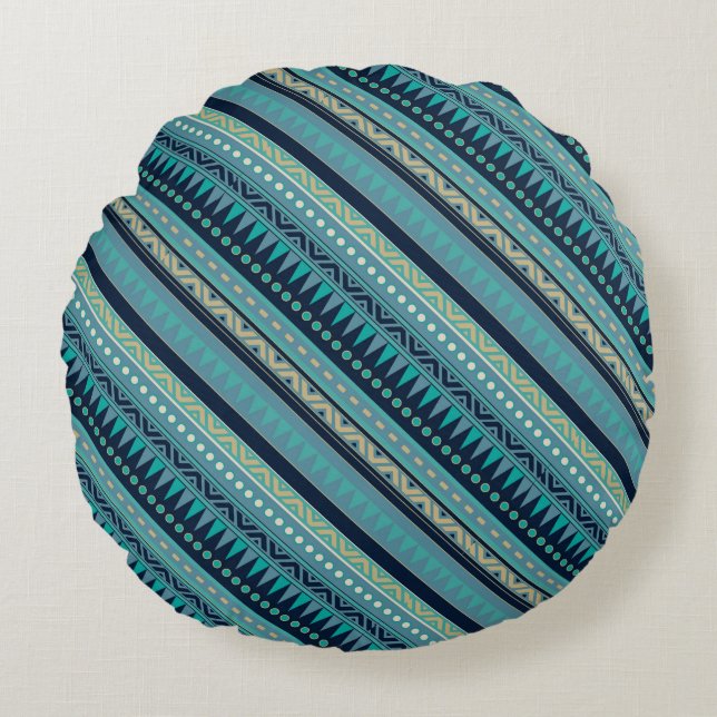 Mooie blauwdruk rond kussen (Voorkant)