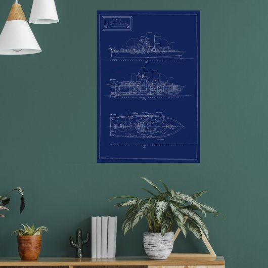 Mooie blauwdruk van PT-boot PTF-17 Poster (Woonkamer 1)