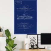 Mooie blauwdruk van PT-boot PTF-17 Poster (Thuiskantoor)