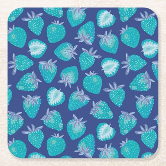 Mooie Blauwe Aardbei Fruit patroon Kartonnen Onderzetters (Voorkant)