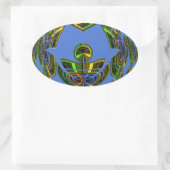 Mooie Blauwe Afrikaanse Traditionele Etnische Vect Ovale Sticker (Tas)