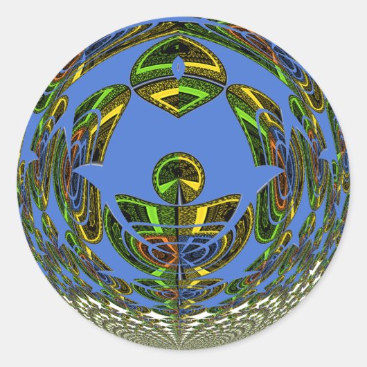 Mooie Blauwe Afrikaanse Traditionele Etnische Vect Ronde Sticker (Voorkant)