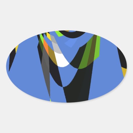 Mooie Blauwe Afrikaanse Tribal Motief Patroon Art  Ovale Sticker (Voorkant)