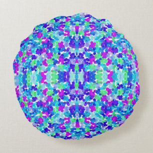 Mooie blauwe aqua paarse roze patroon rond kussen