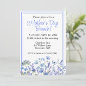 Mooie Blauwe Aquarel Bloem Moederdag Brunch Kaart (Staand voorkant)