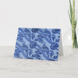 Mooie Blauwe Art Nouveau Bloempatroon Kaart