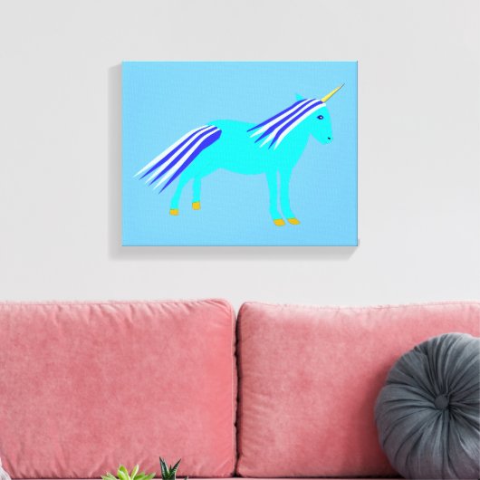 Mooie Blauwe Baby Jongen Eenhoorn Slaapkamer Canvas Afdruk (Insitu (Woonkamer))