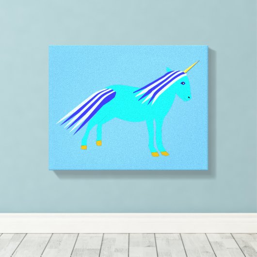 Mooie Blauwe Baby Jongen Eenhoorn Slaapkamer Canvas Afdruk (Insitu (Houten vloer))