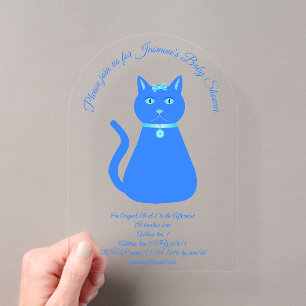 Mooie Blauwe Baby Jongen Kat Aangepaste Baby Showe Acryl Uitnodigingen