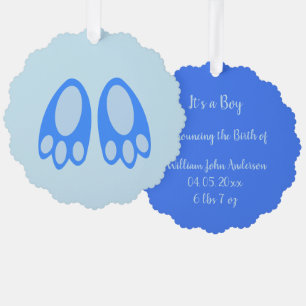 Mooie Blauwe Baby Jongen Konijn Voeten Pasen Custo Ornament Kaart