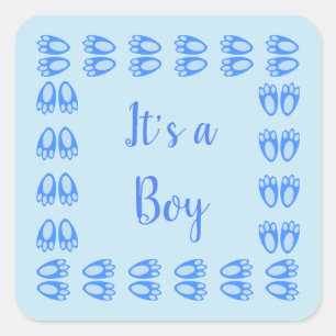Mooie Blauwe Baby Jongen Konijn Voeten Pasen Custo Vierkante Sticker