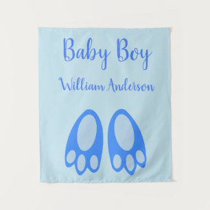 Mooie Blauwe Baby Jongen Konijn Voeten Pasen Custo Wandkleed
