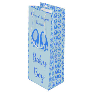 Mooie Blauwe Baby Jongen Konijn Voeten Pasen Custo Wijn Cadeautas