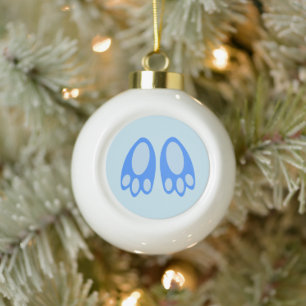 Mooie Blauwe Baby Jongen Konijn Voeten Pasen Keramische Bal Ornament
