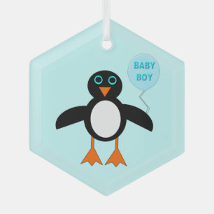Mooie Blauwe Baby Jongen Pinguïn Glas Ornament