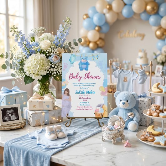 Mooie Blauwe Baby Shower Uitnodiging