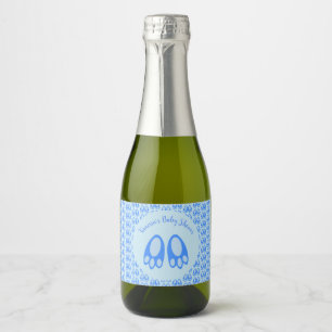 Mooie Blauwe Babyjongen Konijn Voeten Pasen Baby S Sparkling Wijnetiket
