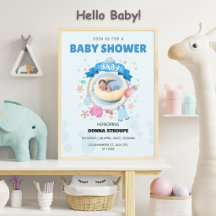Mooie blauwe babyshower uitnodiging met baby maan