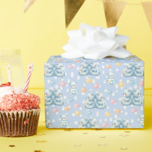 Mooie Blauwe Beer en Vis Naadloos Patroon Cadeaupapier