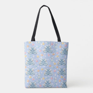 Mooie Blauwe Beer en Vis Naadloos Patroon Tote Bag