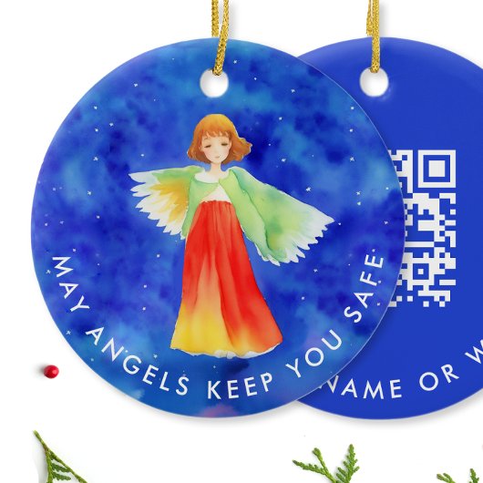 Mooie Blauwe Beschermengel Website QR Code Scanbaa Keramisch Ornament